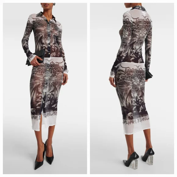 JEAN PAUL GAULTIEP Black & White 'The Diablo' Midi Shirt Dress Size XXS NWT - Picture 8 of 12